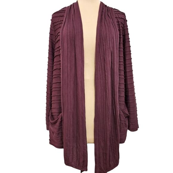 Purple Textured Exposed Seam Pocket Cardigan by I Joah Medium Sweater Casual - Picture 1 of 11